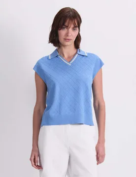 Knitted Argyle Textured Polo Shirt Blue female - Sportscraft - FashionsVida