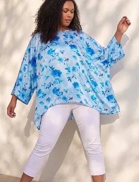 Women's Curve Floral Print Tunic Top in Blue Size: 20 - Blue - Size: 20 - Roman - FashionsVida