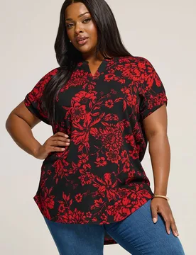Floral Textured Top - Black - Size: 26-28 - Yours - FashionsVida