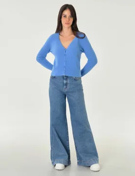 Cardigan celeste in alpaca e lana con scollo a V - Hlo! - FashionsVida