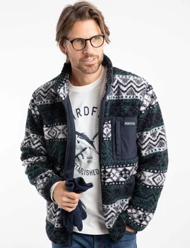 Lucian Mens Full Zip Jacquard Borg Fleece - Weird Fish - FashionsVida
