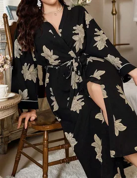 Bata de mujer de talla grande con estampado floral y manga larga, para otoño e invierno - Shein - FashionsVida