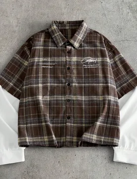 Camisa casual de hombre con patchwork a cuadros 2 en 1 para primavera/otoño - Shein - FashionsVida