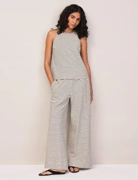 Pure Cotton Jersey Striped Trousers Black Mix female - RO&ZO - FashionsVida