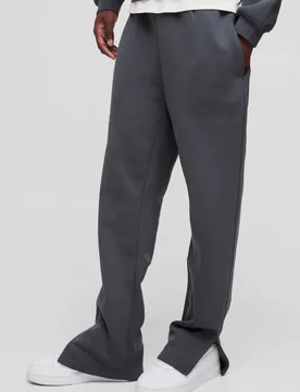 Men's Regular Fit Split Hem Jogger Charcoal Size X-Large Charcoal XL - boohooMAN - FashionsVida