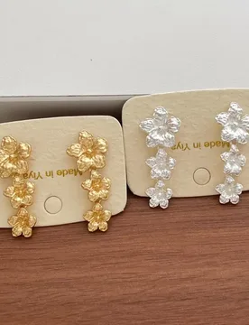 Minar New Chic Matte Color Metallic Three Flower Long Drop Earrings for Women Gold Silver Plated Alloy Wedding Bridal Jewelry - Aliexpress - FashionsVida