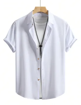 Camisa de manga corta de unicolor casual de negocios para hombres - Shein - FashionsVida