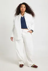 Womens Plus Denim Shacket - Ecru Cotton - Size 22 Uk