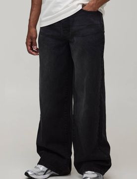 Herren Basic Baggy-Fit Jeans Hosen Washed Black Größe 28R