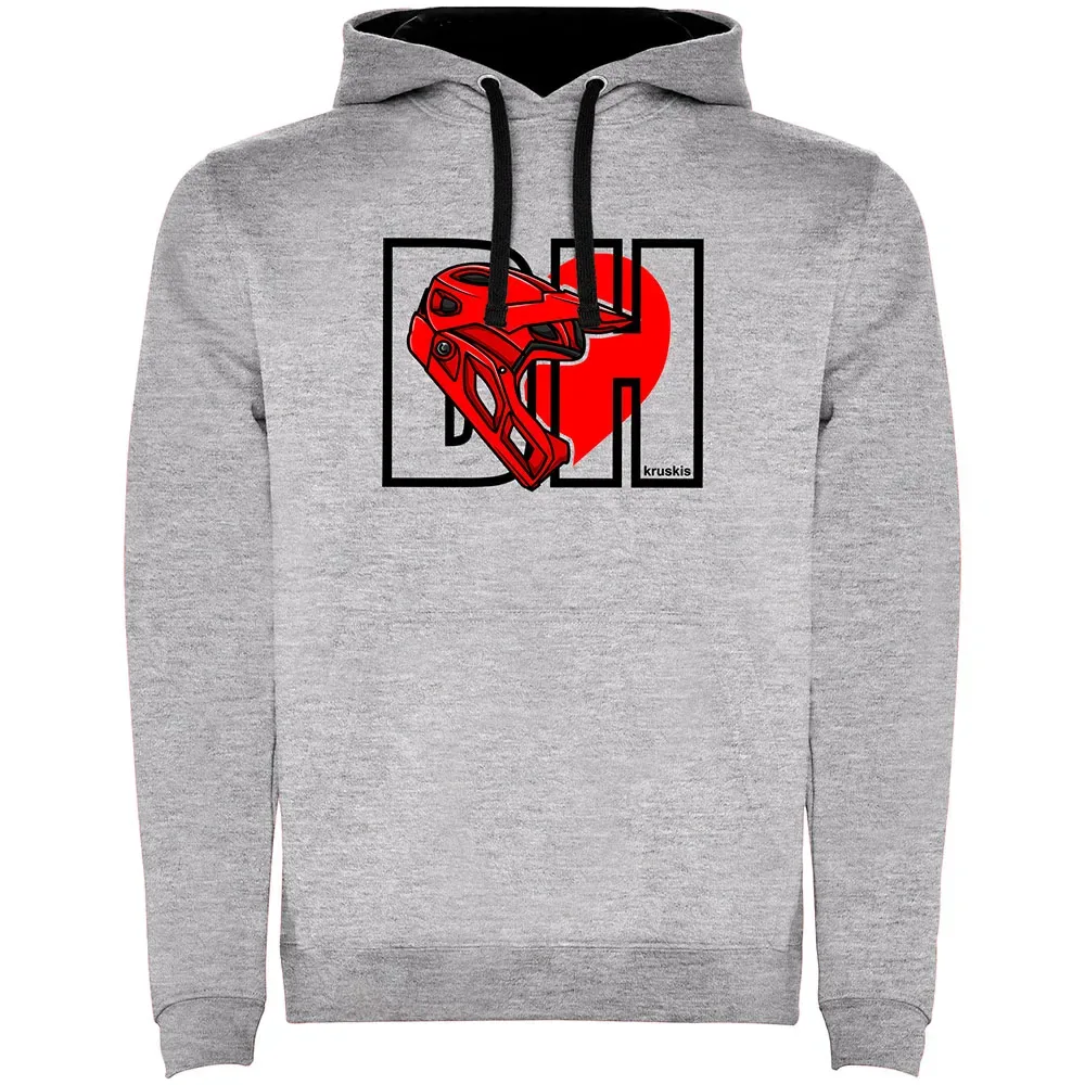Felpa Con Cappuccio I Love Downhill Two-colour Heather Grey / Black - Kruskis - FashionsVida