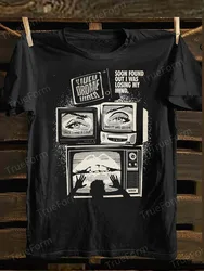 Retro Punk Rock Graphic Vintage TV & Letter Print T-Shirt 100% Cotton O-Neck Short Sleeve Summer Casual Mens T-shirt Streetwear