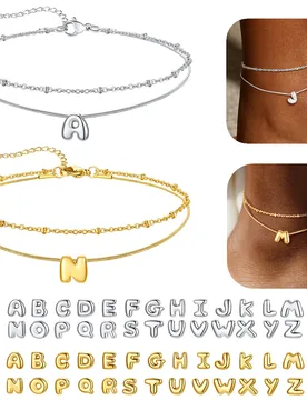 U7 Chunky Inital Letters Layered Chain Anklet Bracelets for Women 8.5+2inches Ball Beads Chain & Snake Chain Ankle Jewelry Gift - Aliexpress - FashionsVida