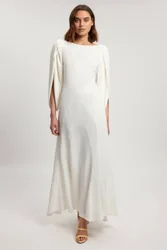 Satin Viscose Soft Midi Dress - Ivory - Size: 10