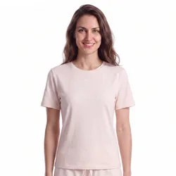 Womens Short Sleeve Cotton Pyjama T-Shirt 50510322 - Pink - Size Small