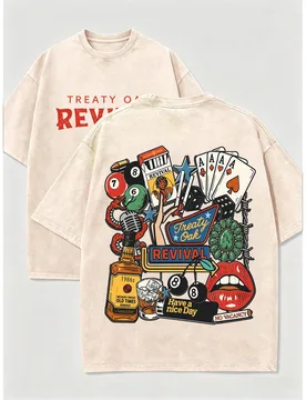 Camiseta de manga corta con cuello redondo para hombre de talla grande, con estampado de elementos de entretenimiento vintage de póker y billar, de m - Shein - FashionsVida