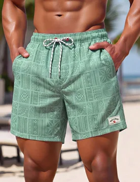 Pantalones cortos casuales de playa con cintura de cordón y bolsillos para hombres de talla grande, vacaciones - Shein - FashionsVida
