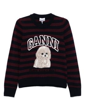 Striped Crewneck Sweater with Contrasting Dog Logo