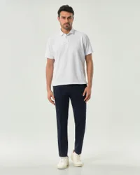 Pantalaccio blu in jersey di cotone stretch con una pinces