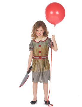 Halloween-Clown-Kostüm für Mädchen grau-rot-braun - female