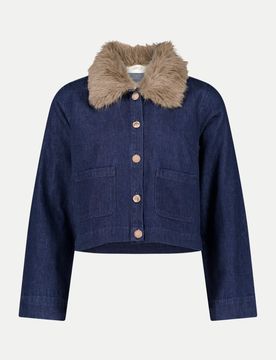 Jeansjacke mit Fake-Fur Kragen Blau 38