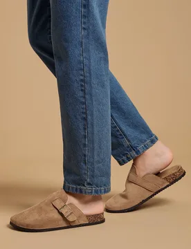 Jamie Faux Suede Closed Toe Footbed Flat Shoes - Taupe - Size: 4 - OASIS - FashionsVida