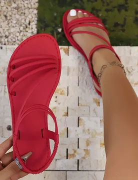 Sandalias planas de múltiples correas para adolescentes, estilo casual de vacaciones, viaje de vacaciones, sandalias planas negras, sandalias planas - Shein - FashionsVida