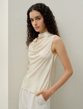 Canotta Donna Charmeuse Jacquard Elegante Bianco Seta S