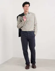 Slim Fit Cotton Linen Blend Trousers Navy male