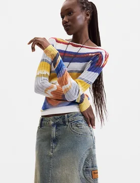 Pull en maille imprimé BLUE M female - Desigual - FashionsVida