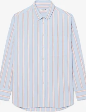Camisa de mujer oversized de popelín de algodón en rosa de manga larga - Lacoste - FashionsVida