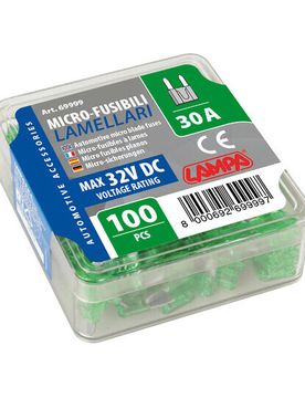 Set 100 Micro Fusibili Lamellari 12/32V - 30A taglia unica