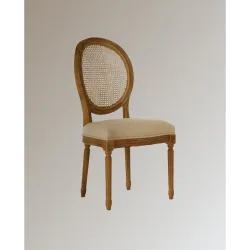 Silla redonda de madera de roble con rejilla tapizada en lino Fulham