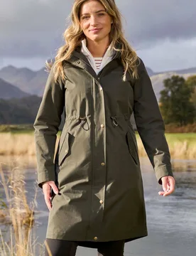 Women's ’Forest’ Waterproof Breathable Taped Seams Comfy Long Length Jacket in Khaki Size: 18 - Khaki - Size: 18 - Mountain Warehouse - FashionsVida