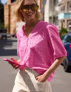 Street One Shirtbluse mit Embroidery-Front female Pink - Street One Studio - FashionsVida