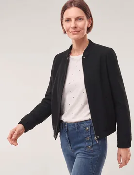 Blouson aus Boucle, normale Größen#Kurzgrößen, Farbe Schwarz, 24, strukturierter Baumwoll-Bouclé hautfreundlich und atmungsaktiv Damen - Walbusch - FashionsVida