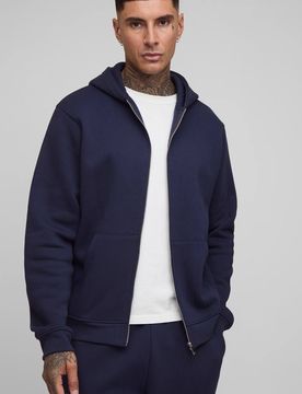 Herren Tall Basic Regular Kapuzenpullover mit Reißverschluss Navy Größe Large