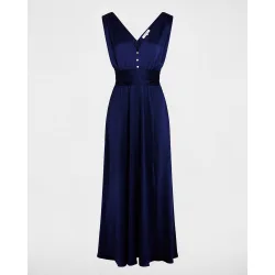 Vestido largo fluido sin mangas y escote pico