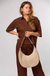 Women's 'Kacey' Suede & Leather Shoulder Bag in Beige - Beige - Size: One Size