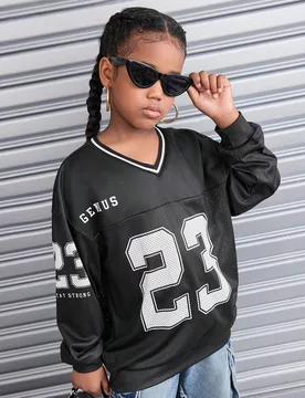 Sudadera holgada de manga larga con cuello en V de punto suelto, moda callejera informal para niñas preadolescentes - Shein - FashionsVida