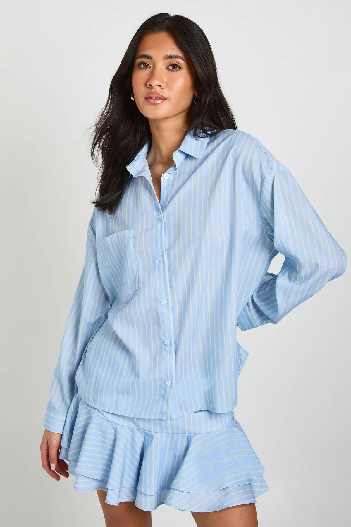 Womens Loose Fitting Stripe Shirt - Blue - Size 14 Uk - Boohoo - FashionsVida