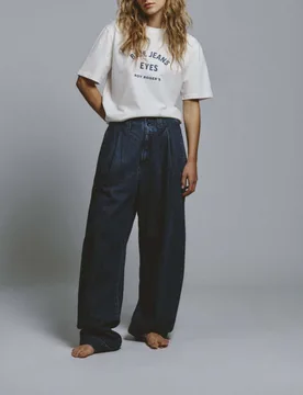 T-shirt girocollo a maniche corte bianca in puro cotone con scritta stampata blu - Roy Roger's - FashionsVida