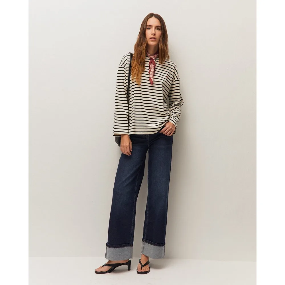 Camiseta oversize de mujer con escote redondo y manga larga - System Action - FashionsVida