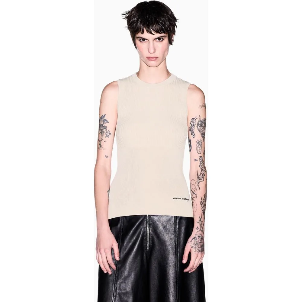 Jersey de mujer sin mangas canale y logo bordado - Armani Exchange - FashionsVida