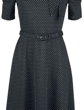Rockabilly Kleid knielang - Posie Black Polka Dot Tie-neck Dress - M bis 4XL - für Damen - Größe L - schwarz - Frauen - female