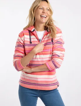 Lana Womens 1/4 Zip Printed Micro Fleece Hoodie - - Size: 22 - Weird Fish - FashionsVida
