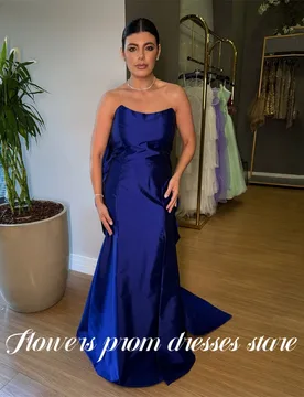 Flowers Royal Blue Evening Dress Satin Mermaid Prom Dresses Sleeveless Formal Gown Strapless robe de bal for Woman Customized - Aliexpress - FashionsVida