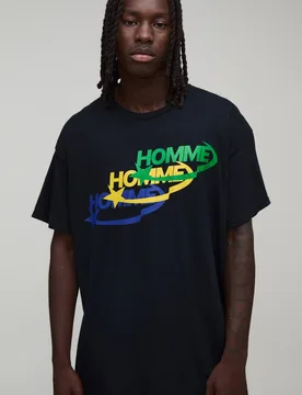 Men's Oversized Repeat Logo T-Shirt Black Size Large Black L - boohooMAN - FashionsVida