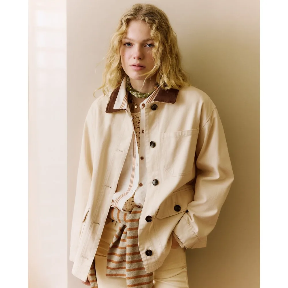 Parka de sarga de mujer con cuello a contraste - Southern Cotton - FashionsVida