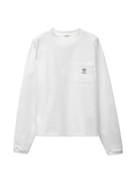 Medusa Logo Embroidered Cotton Crewneck Long Sleeve Shirt