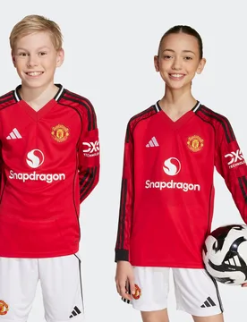 Manchester United Kids 25/26 Home Long Sleeve Jersey 15-16Y - Adidas - FashionsVida